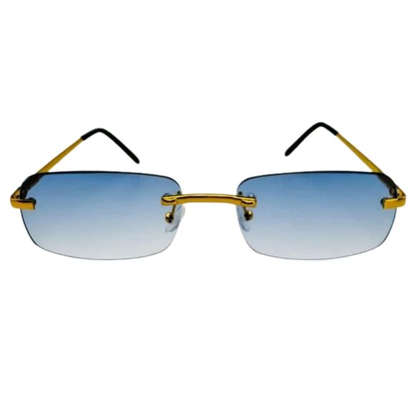 7013 | Blue Rimless Lens Rectangle Sunglasses - Picture 1 of 5